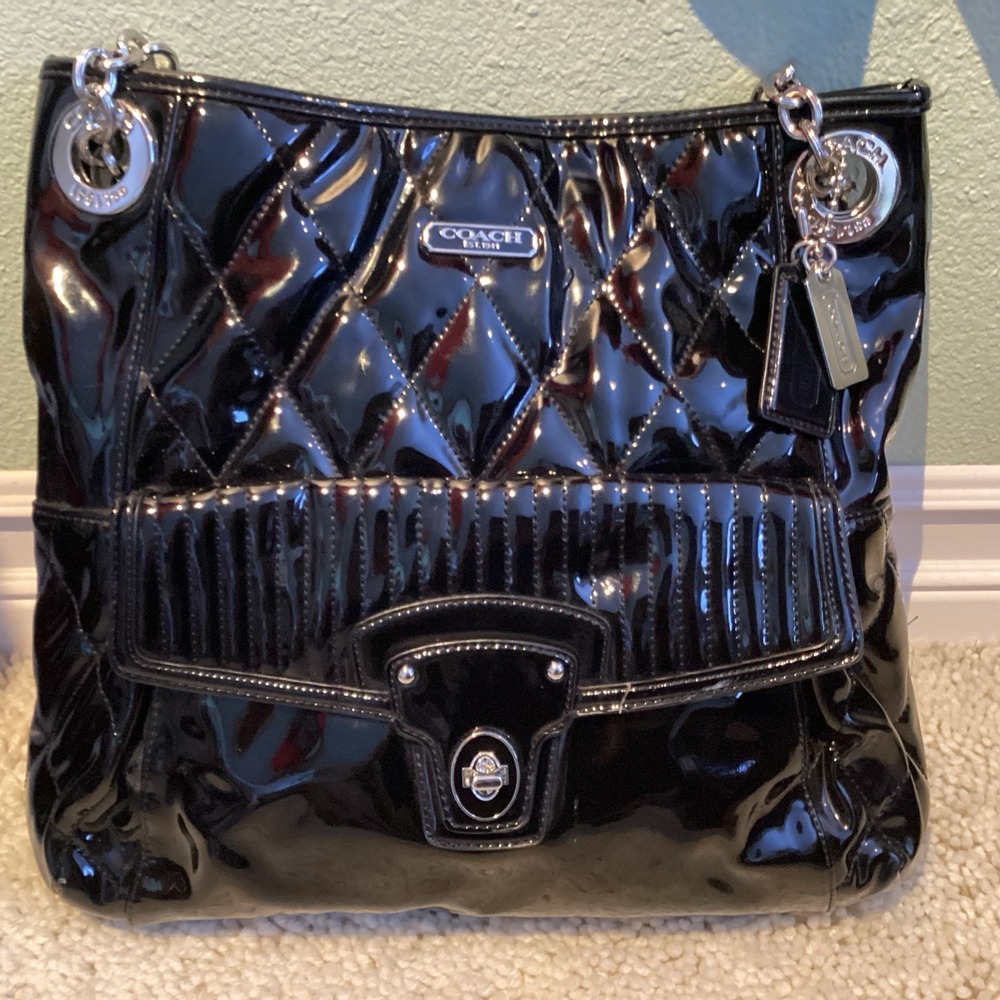 Coach K1176 Black Poppy Liquid Glass Quilted Leather Shoulder Bag